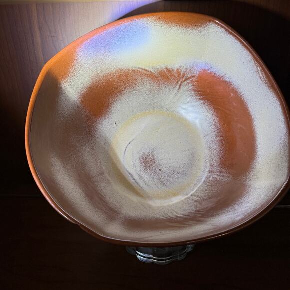 Vintage Frankoma Pottery Serving Bowl Plainsman Gold 5N 10.25” across. FLAW - Picture 6 of 7